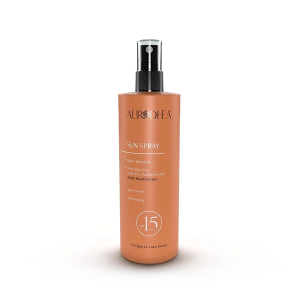 Aurodhea SOL03B Sonnenspray SPF 15 – 150 ml, mittlerer Sonnenschutz mit Aloe Vera & Vitamin E, wasserfest & alkoholfrei
