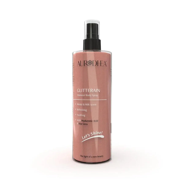 Aurodhea SOL21 Glitterain Body Spray – 150 ml, mit goldenem Schimmer & Monoi-Milch-Duft, pflegend & feuchtigkeitsspendend für strahlende Haut