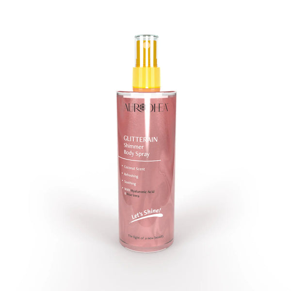 Aurodhea SOL22 Glitterain – Pink Shimmer Body Spray mit Kokosduft – 150 ml, rosa Glanz & kühlende Pflege mit Aloe Vera & Hyaluronsäure