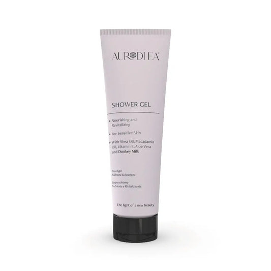 Aurodhea LA01B Duschgel mit Eselsmilch – 250 ml, pflegende Reinigung für empfindliche Haut mit Macadamiaöl, Aloe Vera & Sheabutter