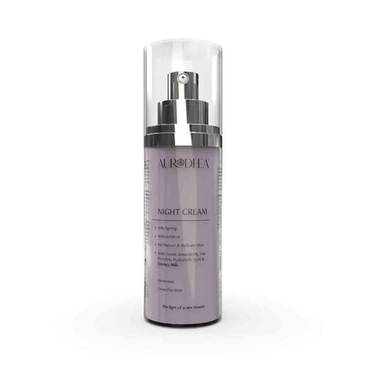 Aurodhea LA05B Nachtcreme mit Eselsmilch – 50 ml, Anti-Aging Nachtpflege mit Hyaluronsäure, Koffein & Actifcol für reife Haut