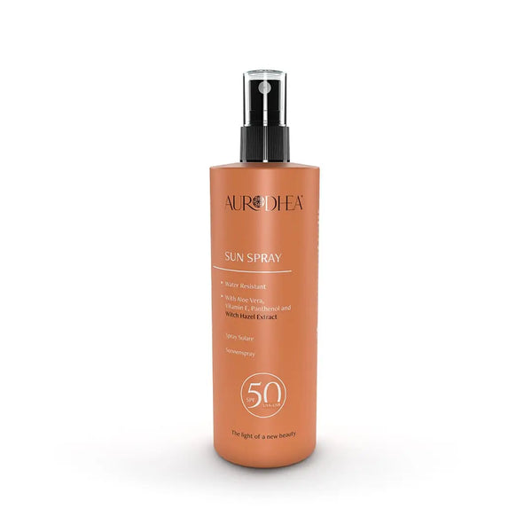Aurodhea SOL02B Sonnenspray LSF 50 – 150 ml, UVA-/UVB-Schutz mit Aloe Vera, Vitamin E & Hamamelis, wasserfest & alkoholfrei
