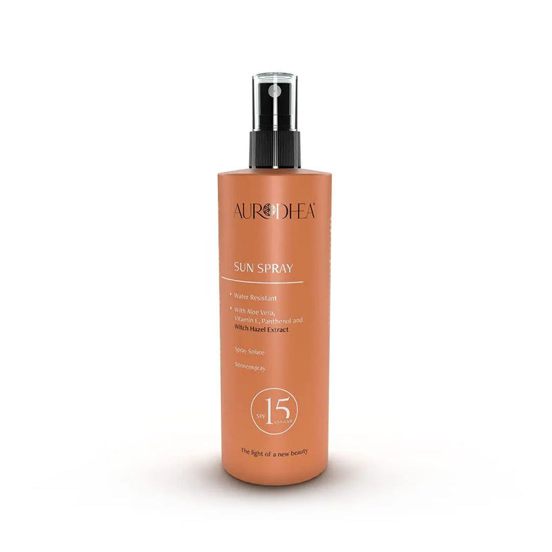 Aurodhea SOL03B Sonnenspray SPF 15 – 150 ml, mittlerer Sonnenschutz mit Aloe Vera & Vitamin E, wasserfest & alkoholfrei