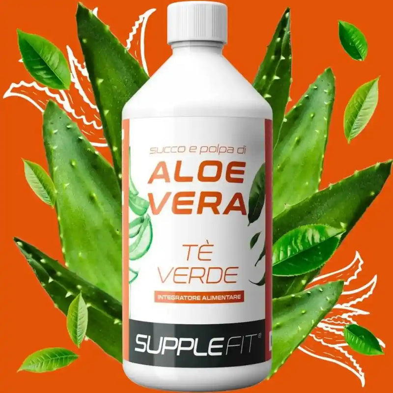 Aloe Vera Saft INTB011 – Nahrungsergänzung mit Fruchtfleisch & grünem Tee, 1 Liter Flasche